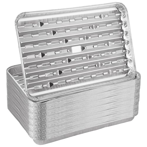 ZUQIAN 50 Pack Aluminum Foil Grill Pans with Holes, 9'' x 13'' Aluminum Foil Grill Liner Topper, Disposable Foil Broiler Pans for Cooking BBQ Grilling Trays Foil Grill Drip Pans