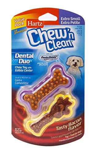 Hartz Chew 'n Clean Dental Duo Bacon Flavored Dental Dog Chew Toy and Treat - Extra Small, 2 Pack