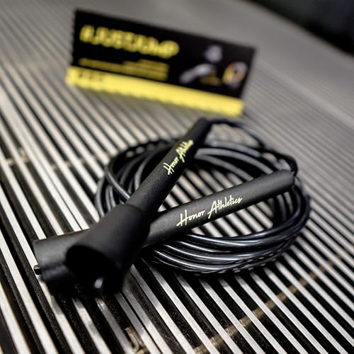 HONOR ATHLETICS Comba de velocidad – ideal para double unders, boxeo, MMA y entrenamiento cardio (Negro, 11 ft rope – (Fits users over 6'3'))