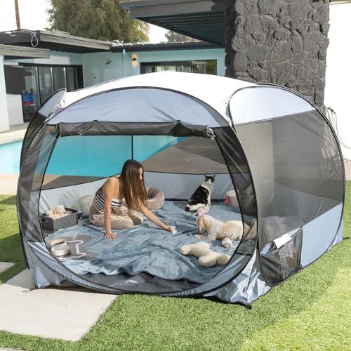 Image of XXLarge Popup Portable Dog Houses, 10'x4.8'H Assembly-Free Gazebo-Style Kennel Dog Playpen Pet Screen Tent Sun Shade Shelter, Dog Crates Canopy for Travel Camping Anti-Bugs with Leakproof Bottom