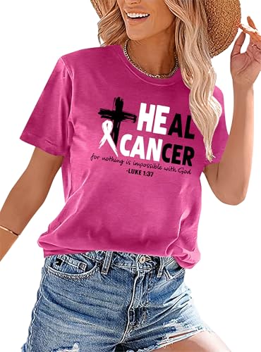 Breast Cancer Shirts for Women: Heal Cancer Pink Ribbon T-Shirt Breast Cancer Awareness Tee Shirts3
