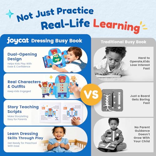 Image of JoyCat Dressing Busy Book for Toddlers 2-4,Montessori Travel Toys