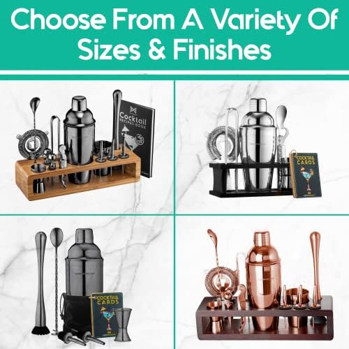 Modern Mixology Cocktail Shaker Set - 8-Piece Cocktail Making Set - Cocktail Shaker, Jigger, Spoon, Tongs and Display Stand - Bartender Kit Gift Set - Silver