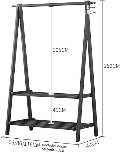 Miniatura 8 de Perchero de madera de bambú, con estantes de almacenamiento, perchero colgante de ropa, para entrada, sala de estar y dormitorio (marrón 26.0 x 15.7