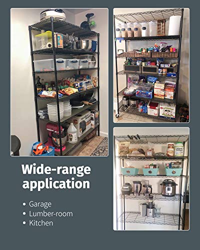 Fdw 18X48X72 Inch Commercial Wire Shelving Unit With Wheels Steel 6 Tier Heavy Duty Layer Rack Storage Metal Shelf Garage Organizer Wire Rack Shelves Adjustable Utility 2100 Lbs Capacity,Black #TOP2