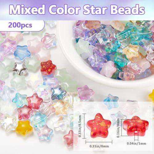 SOFPLATE 1 Box 200Pcs Star Glass Beads Bulk Crystal Star Bead Transparent Colorful Celestial Shaped Crystal Loose Bead End Caps for jewellery Making Beads Supplies DIY Bracelets Necklace Earrings Craf - Image 2