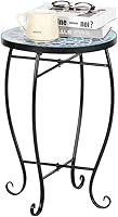 Kcelarec Mosaic Outdoor Round Side Table - Blue Ocean Accent Plant Stand for Patio, Porch, Pool, Indoor Decor 14"