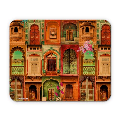 Image of Rajasthani Royal Doors Graphic Mouse Pad, Non-Slip Rubber Base Mousepad for Laptop, Computer & PC, 9x7.5 in - Enhanced Precision, Ergonomic Comfort, Ideal for Gaming & Office (Multicolor)