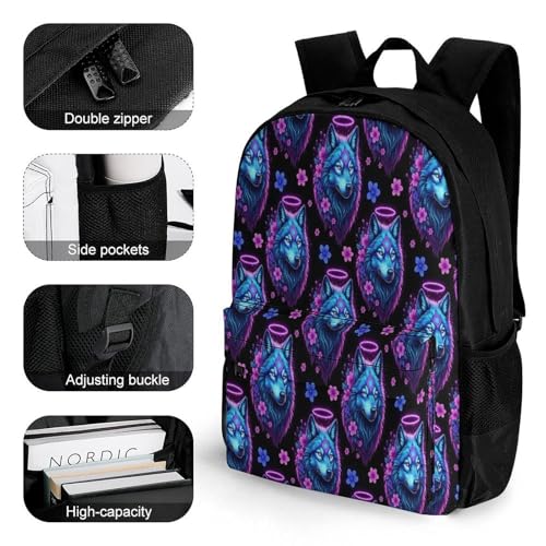 Backpack for Women, Floral Flowers Starry Wolf Comfort Lightweight Travel Shoulder Bag, Funny Multi-Functional Backpack with Pockets for Commuting3