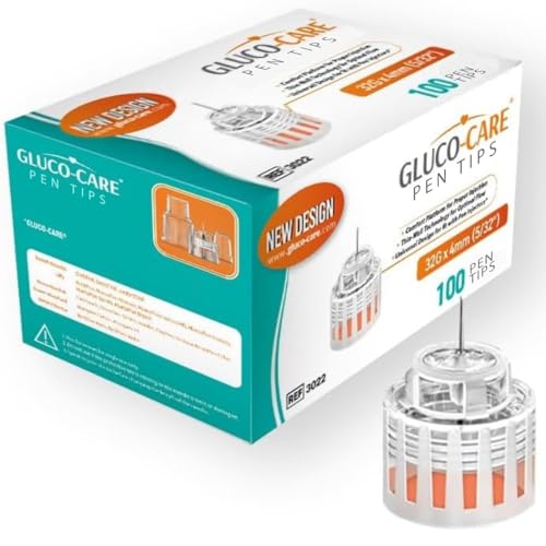 Image of GLUCO-CARE Plus Pen Tips 32G x 5 /32'' (4mm), Universal Fit, Optimal Contact Base for Comfort, 100 Count Tips for Pen Devices, Super Thin for Comfortable Use