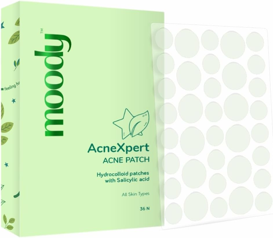 Moody Acnexpert Pimple Patches For Face With Salicylic Acid (0.5%), Hydrocolloid & Green Tea | Hydrocolloid Patch | Acne Removal |Acne Pimple Patch | Invisible Facial Stickers |Pimple Remover | Reduces Acne, (36 nos)