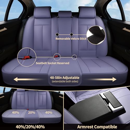 Image of FLORICH Car Seat Cover Full Set, Automotive Seat Covers, Luxury Waterproof Leather Car Seat Protectors, Car Seat Cushions Universal Fit for Most Sedans SUVs Trucks - Purple