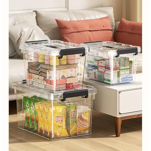 Image of Ash & Roh Plastic Storage Box /Bin /Container with Locking Lid - Sturdy and Versatile Home Organizer, Available in Multiple Size. (1, HEAVY TRANSPARENT, (Small - 35 X 24 X 21 CM))