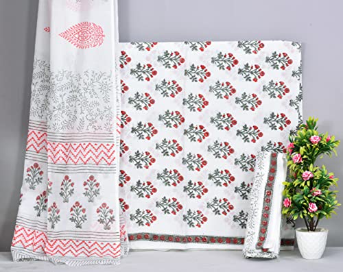 Image of NISHIRE Women's Cotton Jaipuri Hand Block Print Unstitched Suit Material with Cotton Mulmul Dupatta