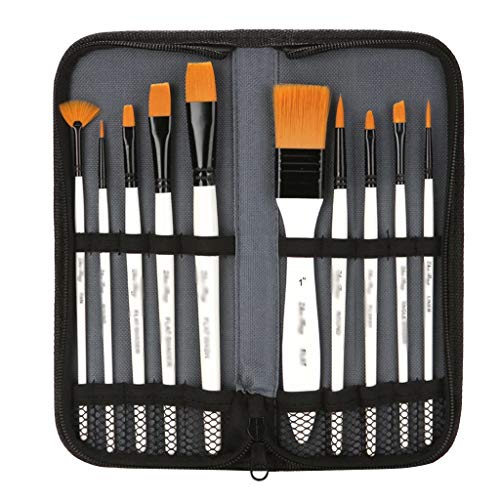 GTFDXJ Juego de Pinceles para Pintar con Acuarelas, acrílico y óleo, Pelo de Nailon, 10 Uds., con Estuche con Cremallera,