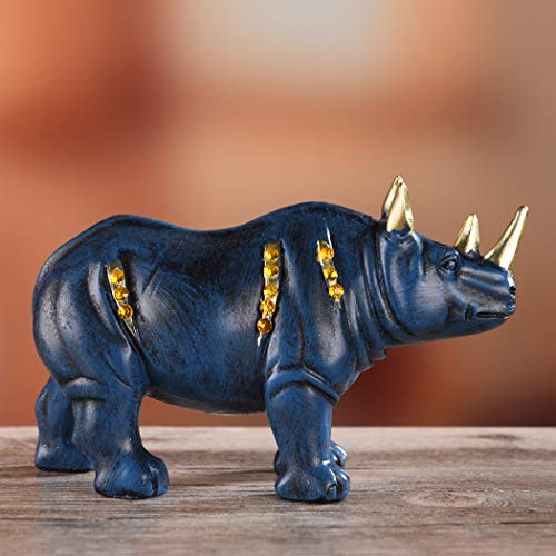 Estatua de Rinoceronte de Resina Azul para Decoración miniatura 5