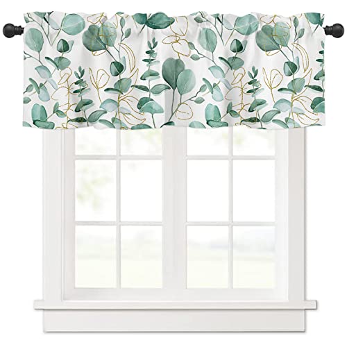 Zadaling Eucalyptus Curtain Valance Window Treatment Botanical Green Leaves Eucalyptus Leaf Rod Pocket Short Window Valance For Kitchen Windows Living Room Bathroom 54 X 18 Inch,1 Panel #TOP25
