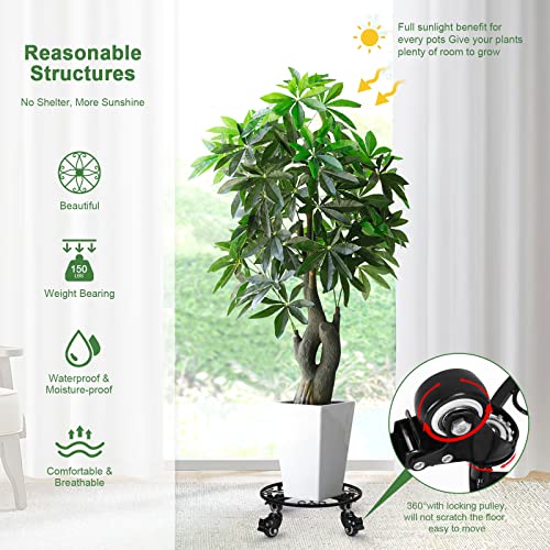 Lanpu 4 Pack Metal Plant Caddy With Wheels Heavy Duty,Iron Potted Plant Stand On Steel Casters, Adjustable Rolling Dolly Casters With Locking For Indoor Outdoor #TOP3