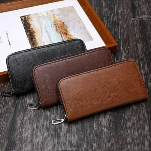 Fashion Men Long Zipper Leather Wallets Solid Color Male Business Clutch Bag Large Capacity Card Hol4