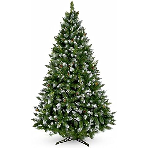 KADAX künstlicher Weihnachtsbaum 180 cm mit Raureif und Zapfen, grün Tannenbaum mit 391 Zweigen, Ø ca.110 cm, Kiefer Christbaum aus PVC Cover