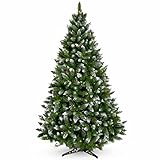 KADAX künstlicher Weihnachtsbaum mit Raureif und Zapfen 220 cm, grün Tannenbaum mit 521 Zweigen, ca.120cm, Kiefer Christbaum aus PVC mit Kunststoffständer (Rentier 220cm)