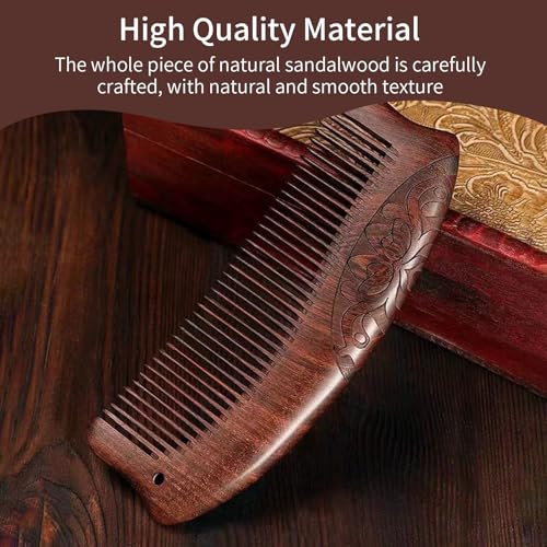 Natural Sandalwood Comb - Anti Static Wooden Comb for Women, Smooth Detangling Fine Tooth Hair Comb, Portable Travel Wood Combs for Curly & Straight Hair
