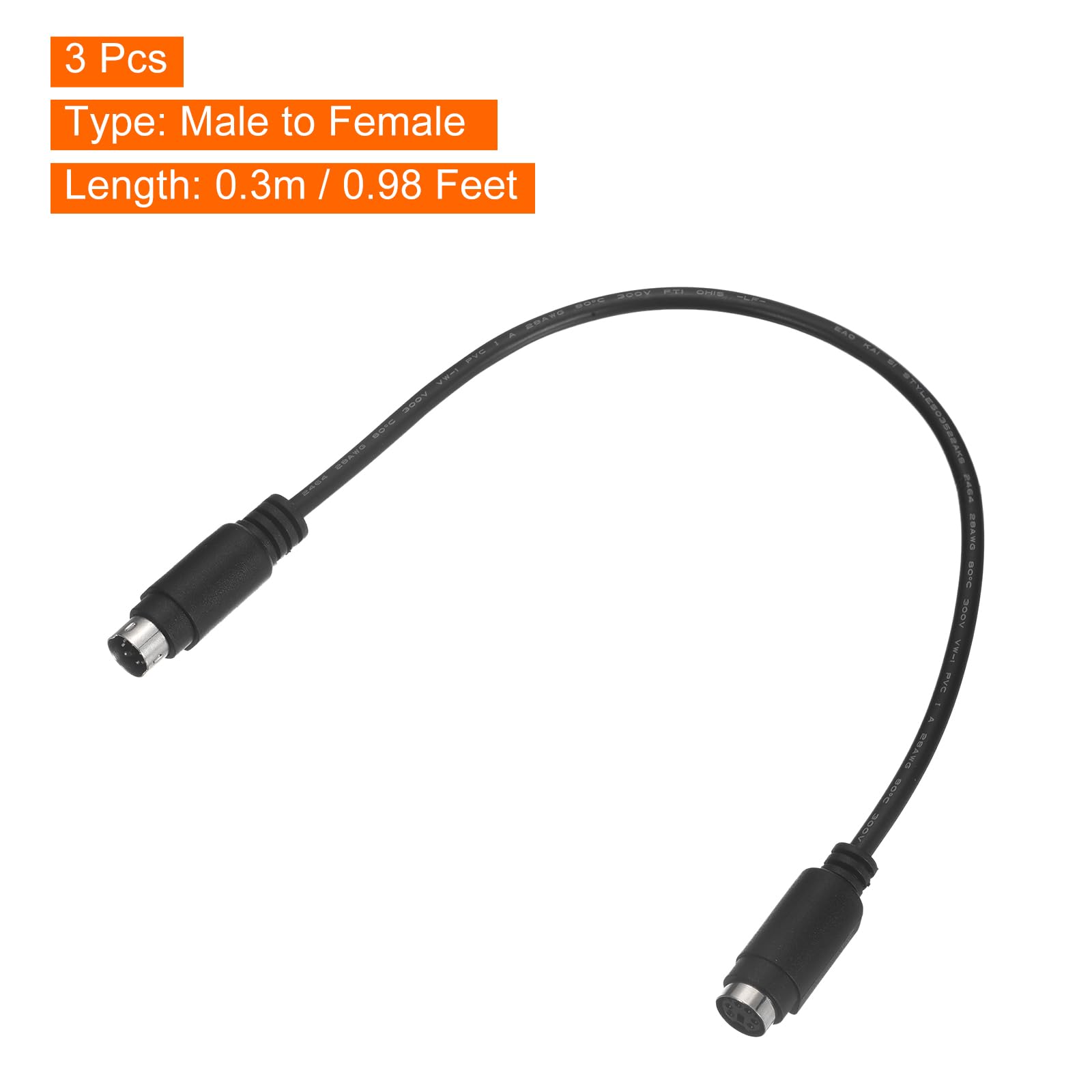 sourcing map Lot de 3 câbles d'extension PS/2 pour souris et clavier, câble mini DIN 6 broches mâle vers femelle pour scanner PC, noir