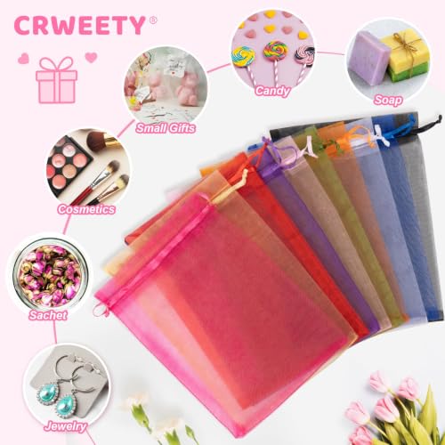 Image of Crweety Assorted Color Organza Bags 8x12 Inch 50 Pack, Vibrant Mesh Gift Bags for Wedding Favors, Birthday Party Favor, Treat, Candy Jewelry Sachet Packaging & Graduation Gifts
