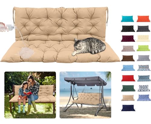Odsiikly Outdoor Swing Cushions 3 Seater Replacement 55 Inch X 40, Waterproof Lawn Porch Swing Cushions with Backrest, Thicken 4