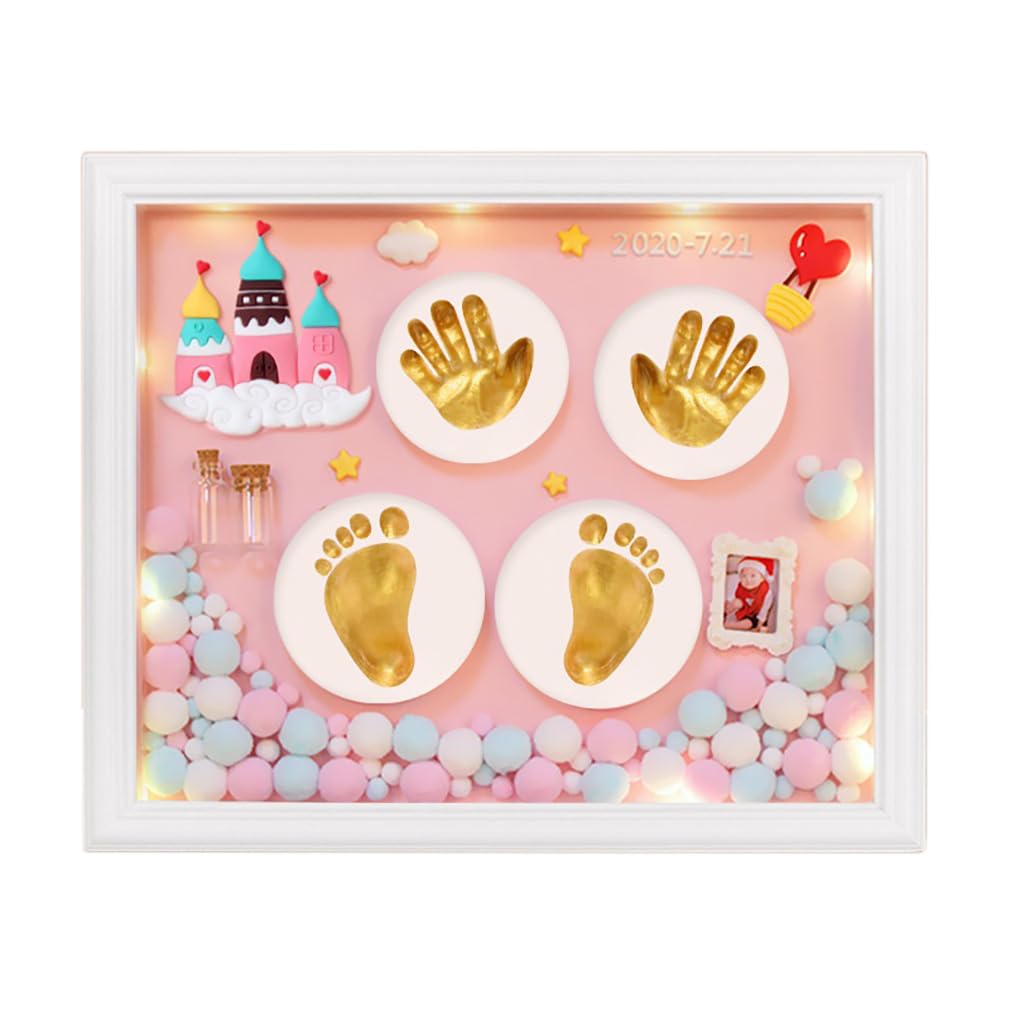 Zestaw dla Noworodka Ramka Odcisk Dłoni I Stopy,Ślad Dziecka Zestaw Pamiątkowa Ramka na Zdjęcia,Prezenty na Baby Shower dla Dziewcząt Chłopców,Dekoracja Pamiątkowa dla Dziecka