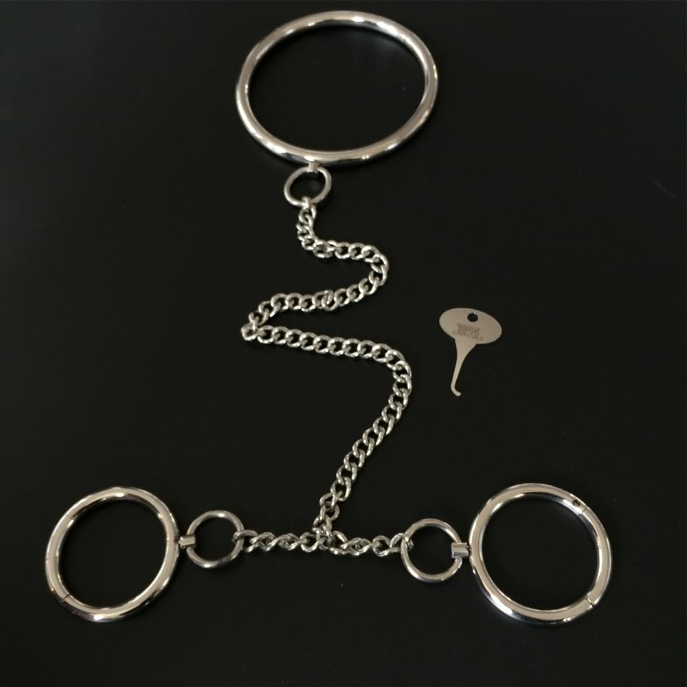 Runde BDSM Handschellen Aus Edelstahl Bondage Fesseln Hand Manschetten Sklaven Extrem Hals Kragen Halsbänder mit Verbindungs Kettens Chäkel Sm Sex Spielzeug für Paare Anfänger Torture Fetish