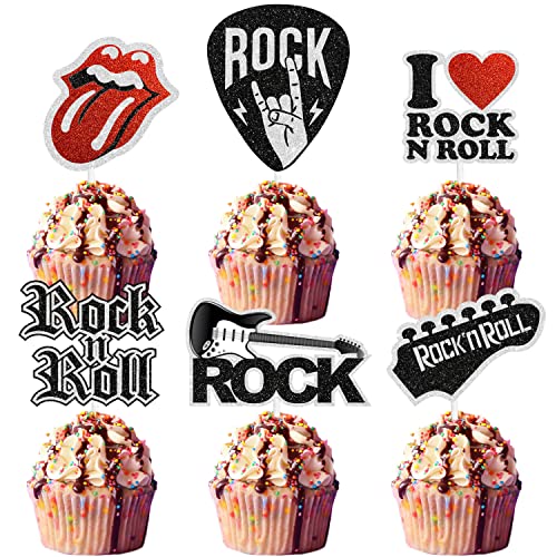 rock 'n' roll Happy Birthday cupCake Decor kit - 80s music Party Birthday cupCake Topper - 80s 90s hippie Rock and Roll Guitar Themed party Decoration supplies