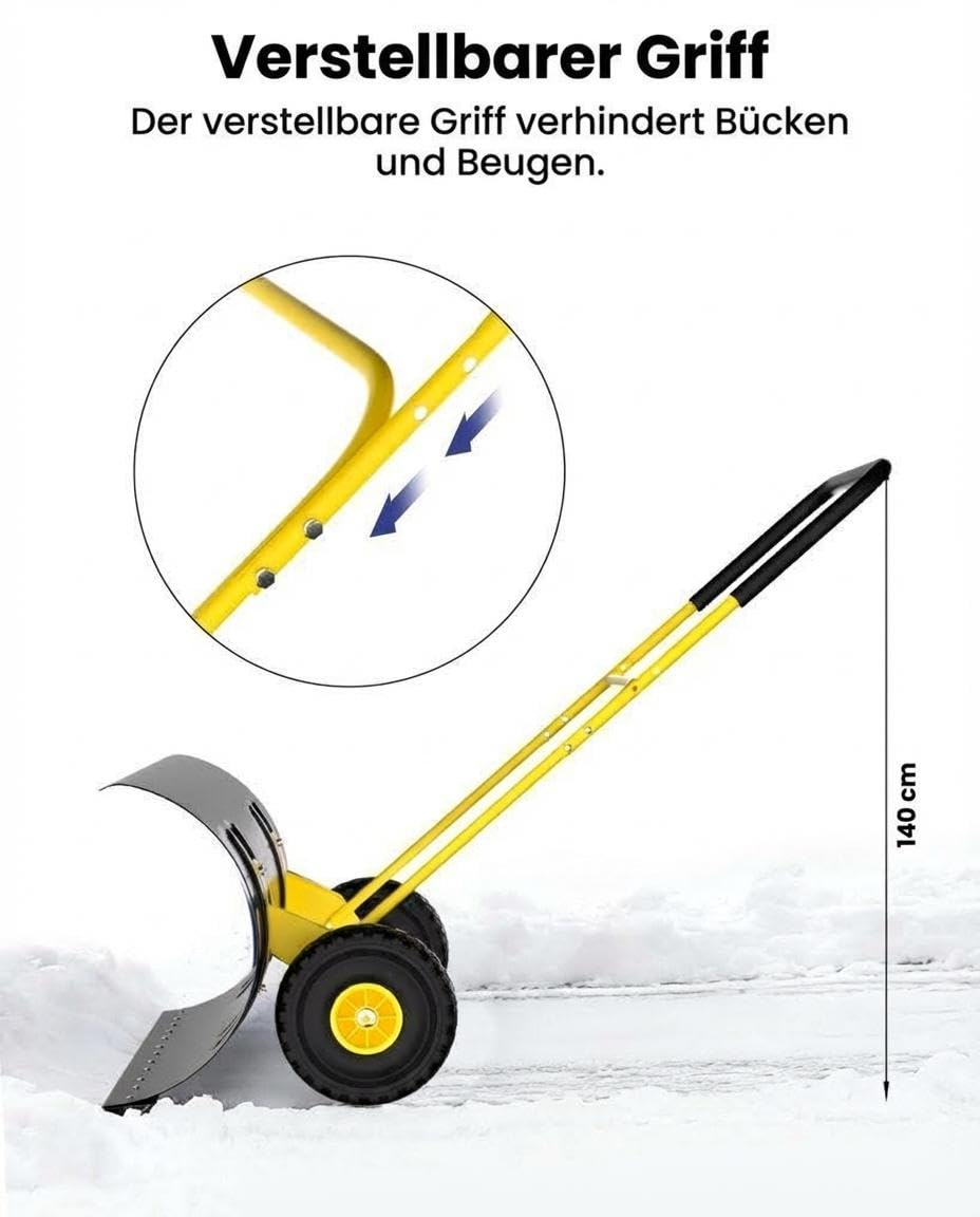 Metall-Schneeschaufel Mit Rädern,Robuste 74x40Cm/74x90Cm Große Schaufelblatt Für Effiziente Schneeräumung, Hochleistungs Schneeschaufel Mit Rädern Schneeschieber Für Die Einfahrt
