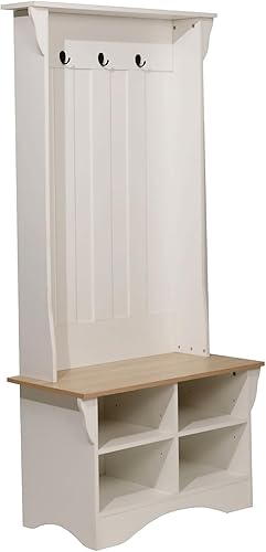 Flash Furniture Árbol de pasillo de cachemira con banco, 3 ganchos individuales y 4 cubos de almacenamiento inferiores con estantes ajustables,