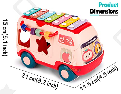Image of Zest 4 Toyz Musical Bus Toy for Kids Xylophone Piano Keyboard with Shape Sorter Blocks Musical Toy for Kids Activity Learning Educational Toys Musical Instrument for Toddlers Boys Girls 18 Months+