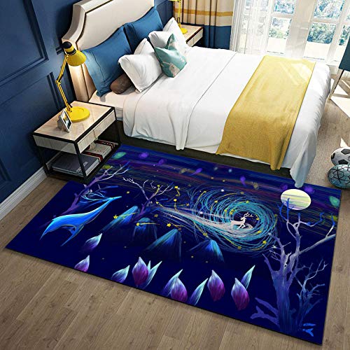 YQZS Teppich Schlafzimmer Teppich Orientteppich Dunkelblaue Bäume für Wohnzimmer, Schlafzimmer, Kinder Spielzimmer…