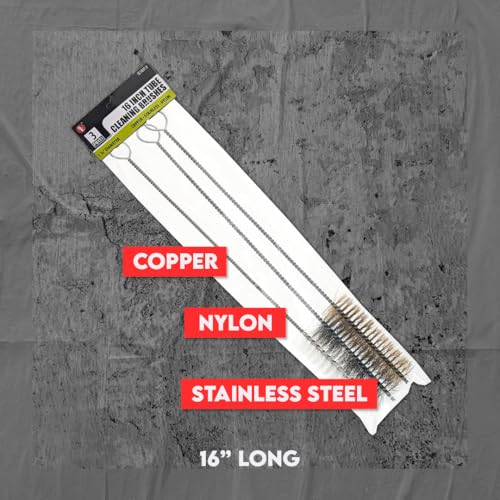 Image of 3 Piece Set of 16-Inch Tube Cleaning Brushes Copper, Stainless, Nylon for Various Surface Use (1.5-Inch Diameter)