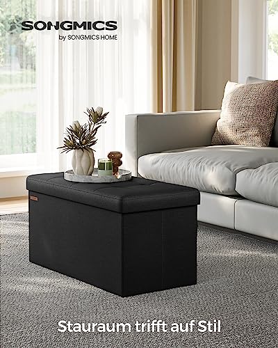 SONGMICS Sitzhocker mit Stauraum, klappbare Sitzbank, 38 x 76 x 38 cm Fußbank, Aufbewahrungsbox, bis 300 kg belastbar, für Wohnzimmer Schlafzimmer Flur, tintenschwarz LSF047B01