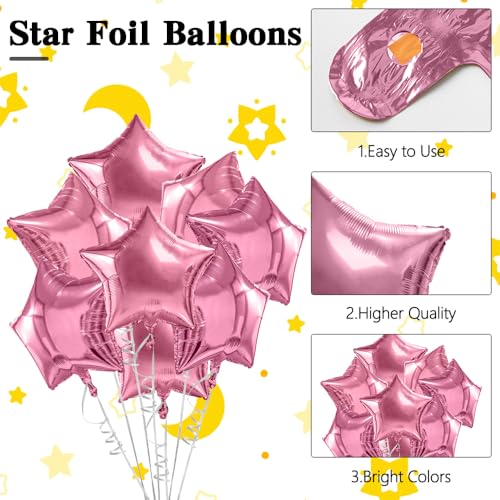 Image of Star Balloons, 18 Inch Foil Balloons, 10 PCS Star Balloons Foil, Pink Star Foil Balloons Set Mylar Balloons Pink Balloons Star for Birthday Party Anniversary Wedding New Year Valentine Decorations