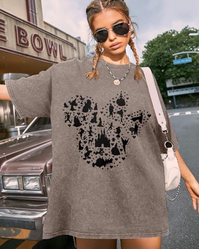 Flafens Oversized Acid Wash Vintage T Shirts for Women - Graphic Tees Womens Retro Cotton Cute Cool Loose Tshirts Teens Girls4