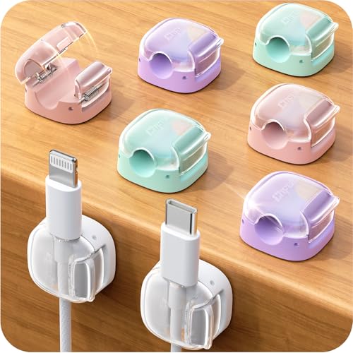 8 Pack Cable Clips Cord Organizer [1s Lock] Cute Spring Cord Holder for Nightstand Desk Car Girls College Dorm Room Essentials Home Office Desk Accessories for Women Cubicle Decor School Supplies