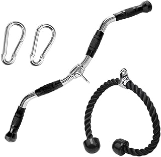 Sogawave LAT Pulldown Cable Machine Attachment for Home Gym, Lat Pull Down Bar Weight Machine Accessories, Tricep Rope, Curl Bar,Carabiner,Multi-Exerciser Cable Attachment Bar, Solid Steel Tricep Press Down Bar with Rubber Handgrips & Revolving Hanger