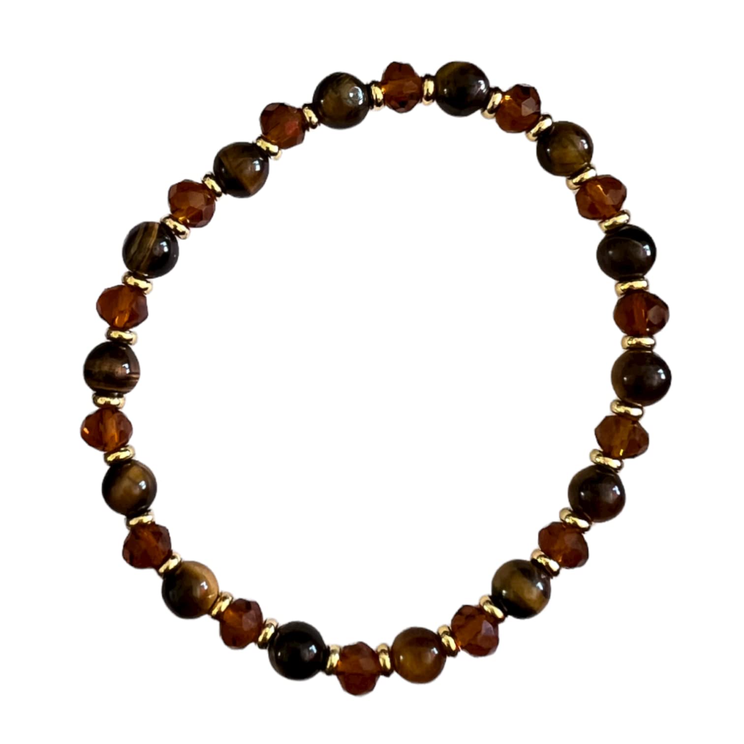 6.75" (6¾ Inch) Tiger Eye and Crystal Bracelet, 6¾ Inch, Crystal