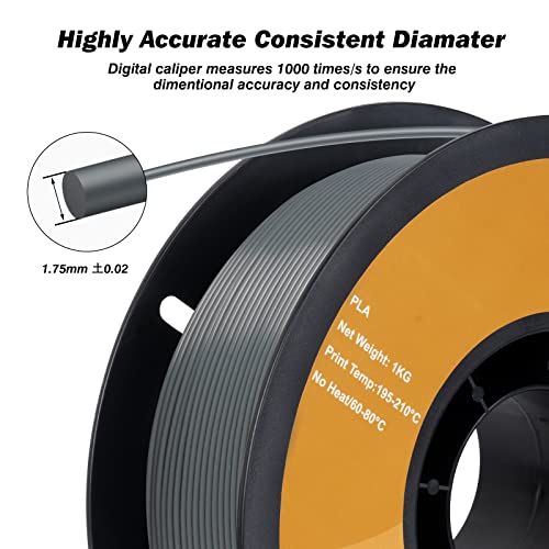 Image of Kingroon PLA 3D Printer Filament, Dimensional Accuracy + /- 0.02 mm, 1 kg Spool(2.2lbs), 1.75 mm,Grey