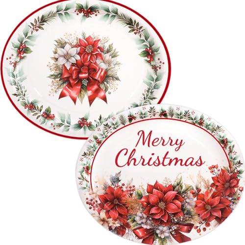 ceiba tree Christmas Oval Paper Plates 30 Pack Merry Christmas Poinsettia Disposable Party Plates Holiday Party Supplies ceiba tree Christmas Oval Paper Plates 30 Pack Merry Christmas Poinsettia Disposable Party Plates Holiday Party Supplies
