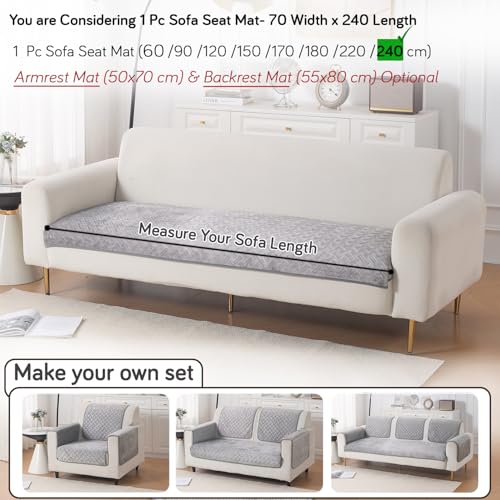 Image of HOKIPO Premium Velvety Quilted Anti-Slip Sofa Cover Mats for L-Shape & 1 /2 /3 Seater Sofa | Make Your Own Sofa Cover Set, 'Softline Quilted Series' 70(W) x 240(L) cm | Arctic Grey (AR-6320-DGRY)