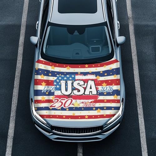 Image of 59x39 Inch Hood Cover for Compact Cars SUV Sedans Trucks, America 250 Waterproof Stretchable Car Hood Wraps Auto Banner Auto Dcorative Accessories