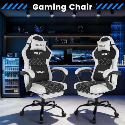 Image of Gaming Chair, Ergonomic Computer Chair with Footrest and Lumbar Support, Height Adjustable Office Chair with 360 Swivel Seat and Headrest (Grey)