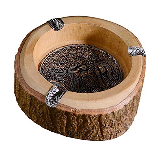 Regalo del día de la simulación de la corteza del grano carretera retro de madera maciza de Cenicero personalidad creativa hecha a mano del hotel Bar Cenicero grande del padre (Size : 7cm)