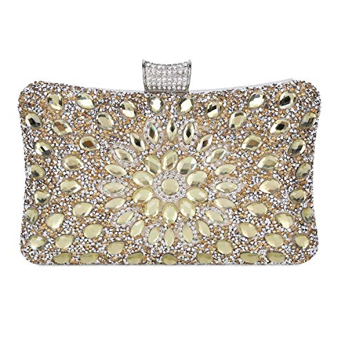 Sac de Soirée Femme Elégante Pochette Portefeuille Petit Sac à Bandouliere Sac de Ceremonie Mariage Fête,Or